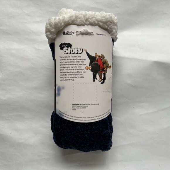 NWT The Comfy Slipper Socks Chenille Knit Sherpa Blue & White Soft Cozy One Size - Picture 4 of 6